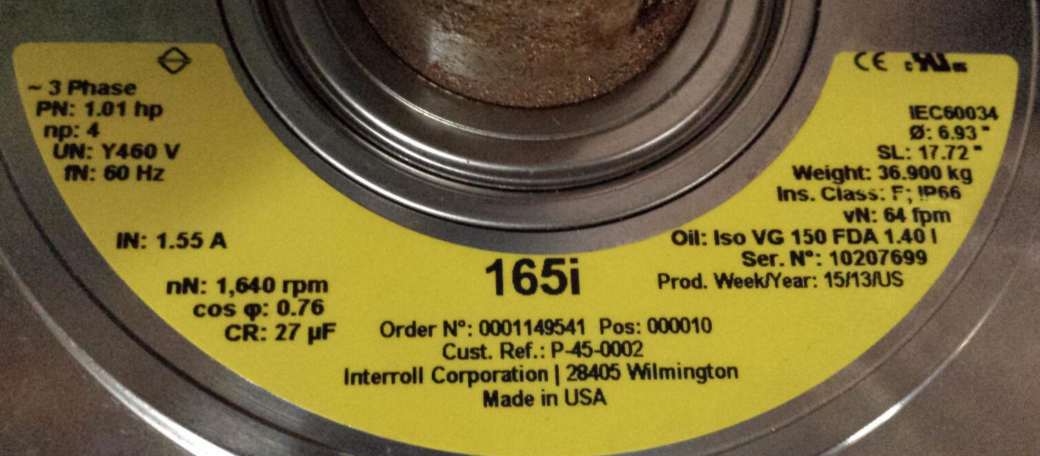 INTERROLL Interno steel gearboxes for motors 165i165E asynchronous electric rollers 113i