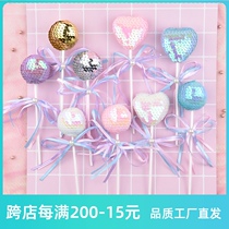 Sequin ball ball cake decoration Lollipop small plug plug card net red heart pop balloon plug ornaments for children