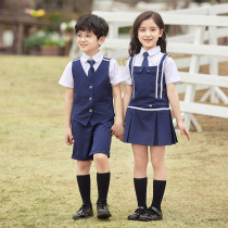 Summer school uniform childrens suit British style boys and girls short-sleeved shirts primary and secondary school students class clothes kindergarten clothes