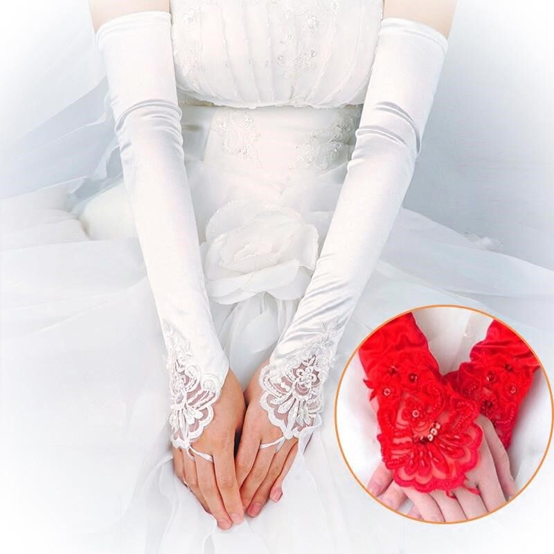 Wedding dress Sleeves Cover Arms Detachable Bridal Gloves Wedding Dress Gowns Qipao Gloves Red white lengthened Elbows