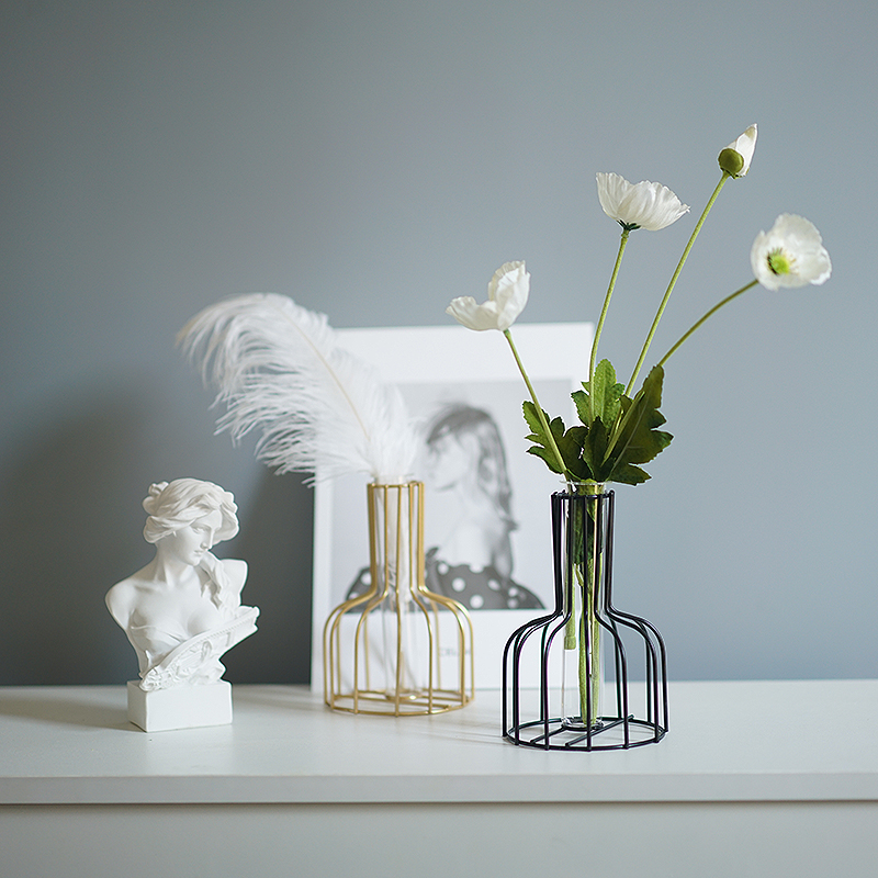 Nordic Wind Iron Art Small Flower Bottle Package Dry Flower Transparent Test Tube Vase Swing gold Ge hydroponic living room table hem