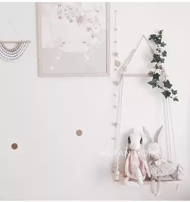 INS Nordic wooden bead swing hanger wall storage rack children's room doll decoration decoration finishing rack