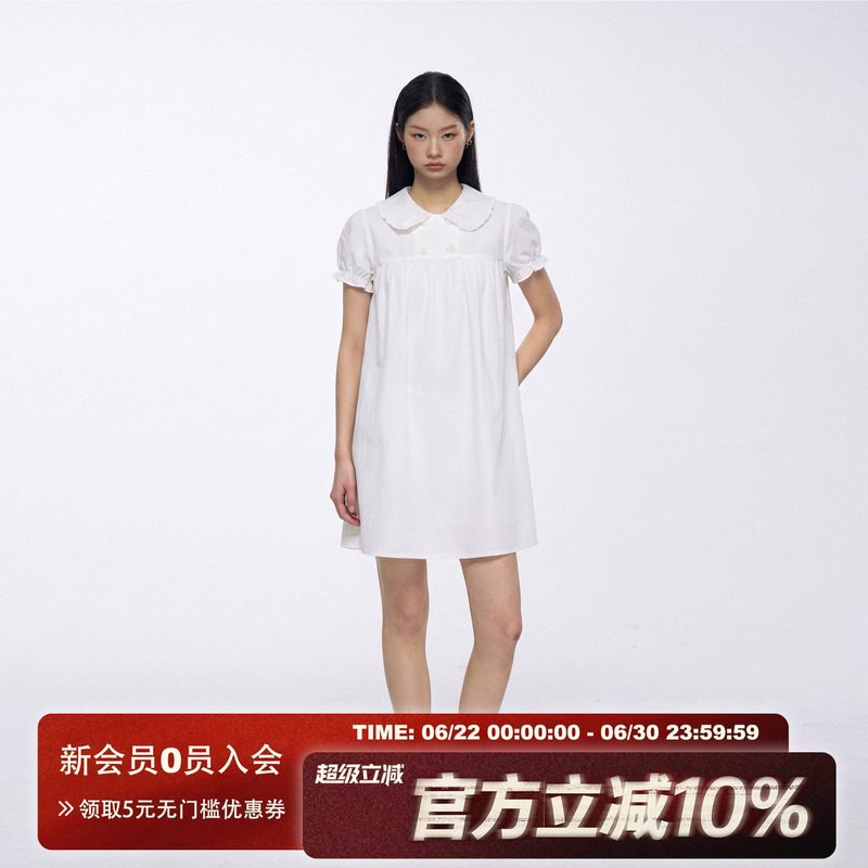 Archivum Double-Breasted Puff-Sleeve Linen-Blend Doll Collar Shirt Dress with a Fitted Design
