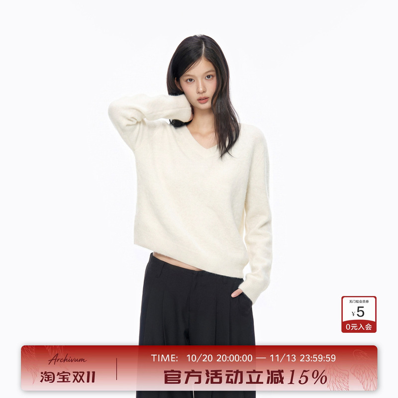 Archivum Mulberry Silk Cashmere Sheep Wool V-Neck One-Piece Brushed Sweater Long-Sleeved Skin-Friendly Top for Autumn and Winter Archivum Mulberry Silk Cashmere Sheep Wool V-Neck One-Piece Brushed Sweater Long-Sleeved Skin-Friendly Top for Autumn and Winter