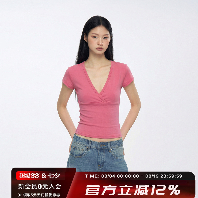 Archivum Basic Deep V-Neck Low-Cut Slim-Fit Base Short-Sleeve Slimming Tight-Fitting Sexy Versatile T-Shirt Top Archivum Basic Deep V-Neck Low-Cut Slim-Fit Base Short-Sleeve Slimming Tight-Fitting Sexy Versatile T-Shirt Top