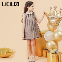 LiCiLiZi particle girl black dress square collar polo dot mesh dress for childrens summer birthday dress