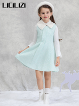 LiCiLiZi particle girl coat shallow green can remove hair collar sleeve without autumn and winter vest princess skirt