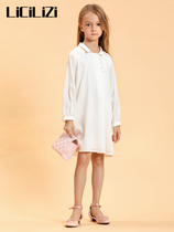 LiCiLiZi particle girl beige polo point jacquard dress lapel long sleeve 2021 spring and autumn shirt dress