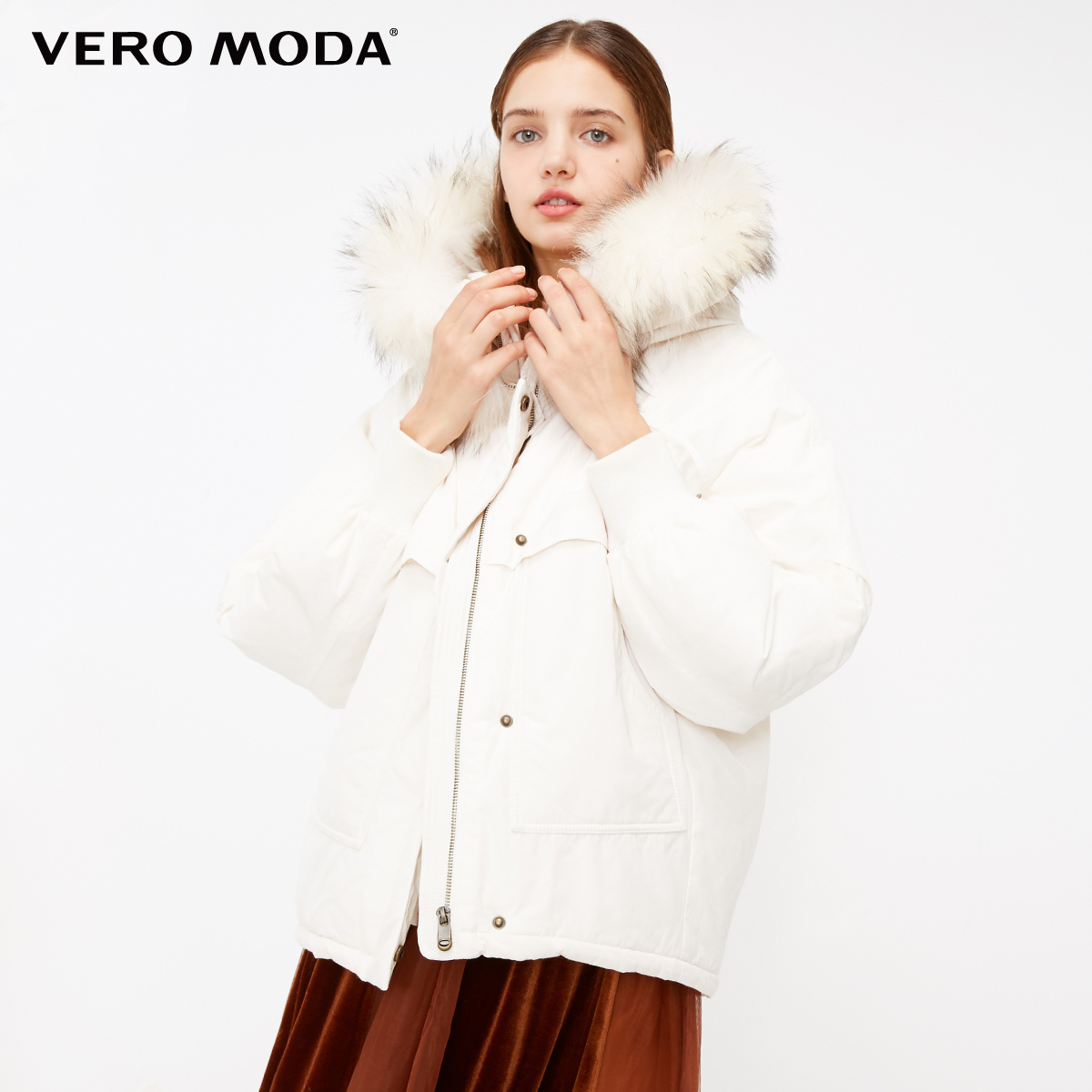 Vero Moda vịt len-tóm cổ xuống ngắn Parker trắng phụ nữ xuống áo khoác) 319123502