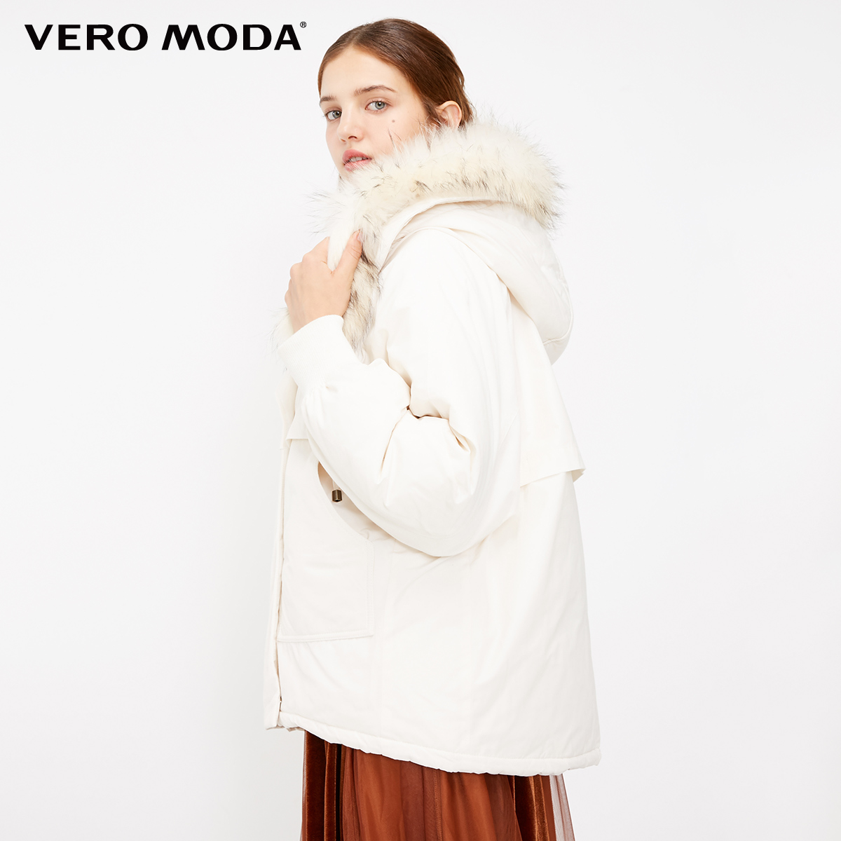 Vero Moda vịt len-tóm cổ xuống ngắn Parker trắng phụ nữ xuống áo khoác) 319123502