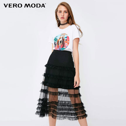 Vero Moda2018秋季新款蕾丝网纱透视蛋糕裙