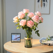 Rose simulation flower single living room dining table high-end decoration decoration fake bouquet silk flower blue pink red