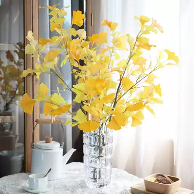 Simulation ginkgo biloba decoration fake leaves golden single silk flower wedding hall indoor large fan leaf green plant flower arrangement
