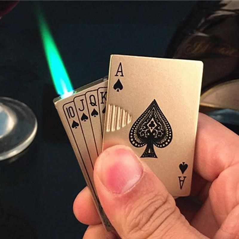 YHQ Playing Cards Inflatable Lighter Playing Cards Type Creative Windproof Notes Gas Cigarette Lighter Black Peach A Co-Flower Smooth