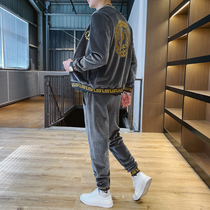 Men Casual Sports Suit Autumn Winter New Korean Version Trendy Tide Card Jacket Cardiff Jacket Gold Velvet Clothing Tz