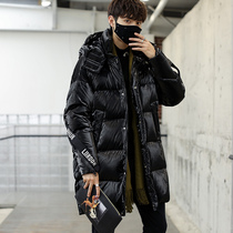 2019 new patent leather down jacket men thickened warm shiny Parker clothing letter embroidery medium-long coat male wt