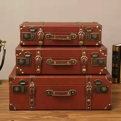 European-style American retro style box suitcase wooden box decoration wooden box decoration props window light luxury small furnishings