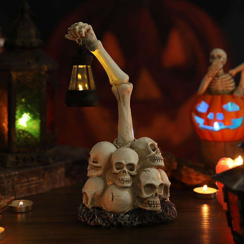 Cross-Border New Product Halloween Decorative Ornaments Half-Body Zombie Lantern Skull Ghost Hand Hexagonal Lamp Resin Crafts