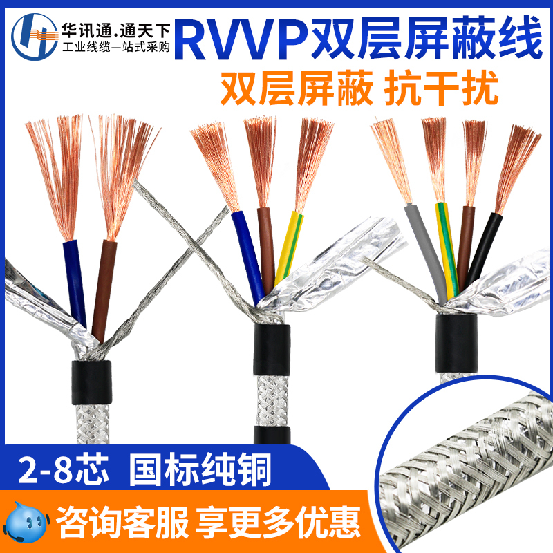 National Standard Copper Core Rvvp Shielded Wire 2 3 4 5 6 8 Core 0.2 0.3 0.5 Square Anti-Interference Signal Cable