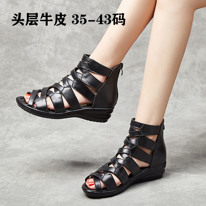 2026 Summer Wedge Fish Mouth High-Top Roman Women's Shoes Genuine Leather Sandals 414243 Large Size Fashion Closed-Back Sandals 2026 Summer Wedge Fish Mouth High-Top Roman Women's Shoes Genuine Leather Sandals 414243 Large Size Fashion Closed-Back Sandals