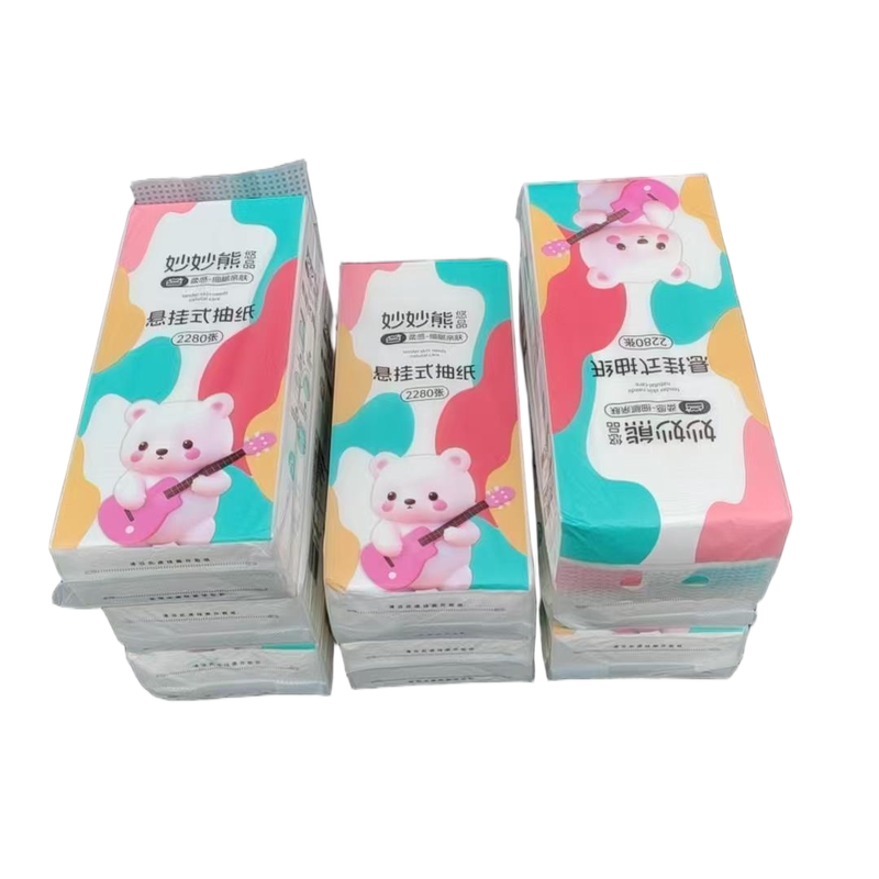 Miaomiao Bear Hanging Tissue Paper 2280 Sheets 5-7 Layers Bagged Cartoon Print 6 Packs Household Paper Towels