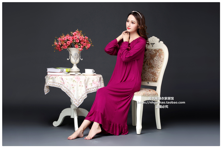 Váy cotton dài tay gợi cảm dài kiểu váy ngủ nữ mùa xuân và mùa đông và mùa đông cộng với size váy chất béo công chúa MM váy ngủ váy sát nách