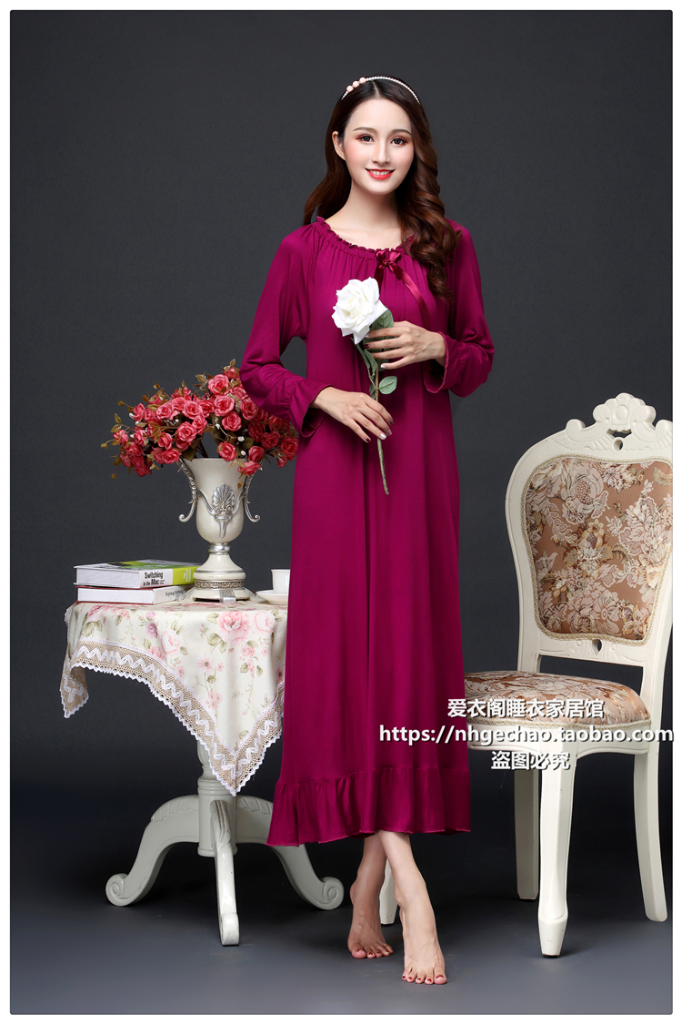 Váy cotton dài tay gợi cảm dài kiểu váy ngủ nữ mùa xuân và mùa đông và mùa đông cộng với size váy chất béo công chúa MM váy ngủ váy sát nách