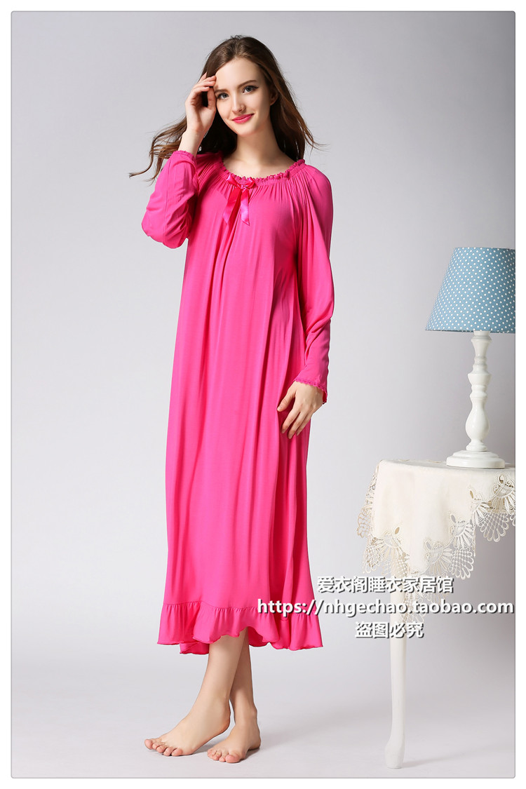 XL váy cotton dài ngủ nữ mùa xuân và mùa đông và tay áo dài chất béo MM Modal công chúa đồ ngủ nhà quần áo phụ nữ mang thai váy ấm áp cho mùa đông
