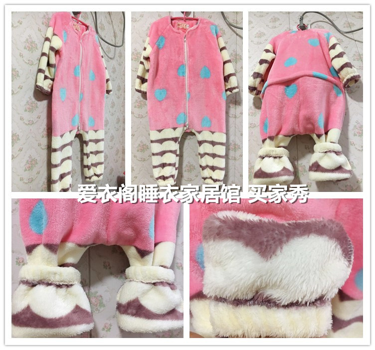 Mùa thu và mùa đông dày san hô lông cừu lông cừu jumpsuit bé gái bé trai phim hoạt hình dài tay đồ ngủ túi ngủ dịch vụ nhà đồ bơi cho bé gái