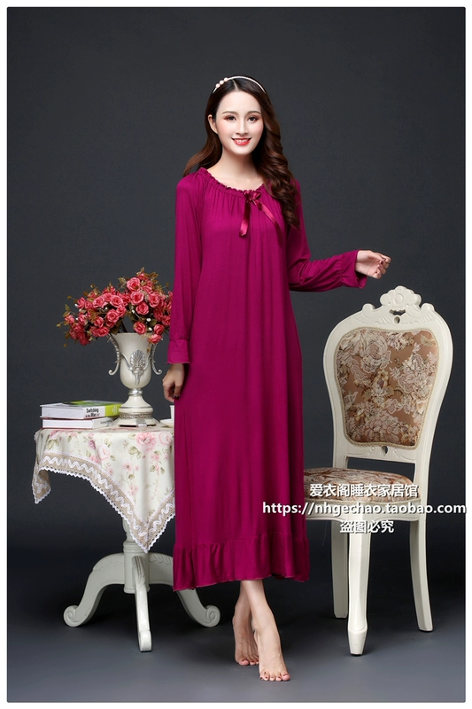 Váy cotton dài tay gợi cảm dài kiểu váy ngủ nữ mùa xuân và mùa đông và mùa đông cộng với size váy chất béo công chúa MM váy ngủ đầm trắng dự tiệc