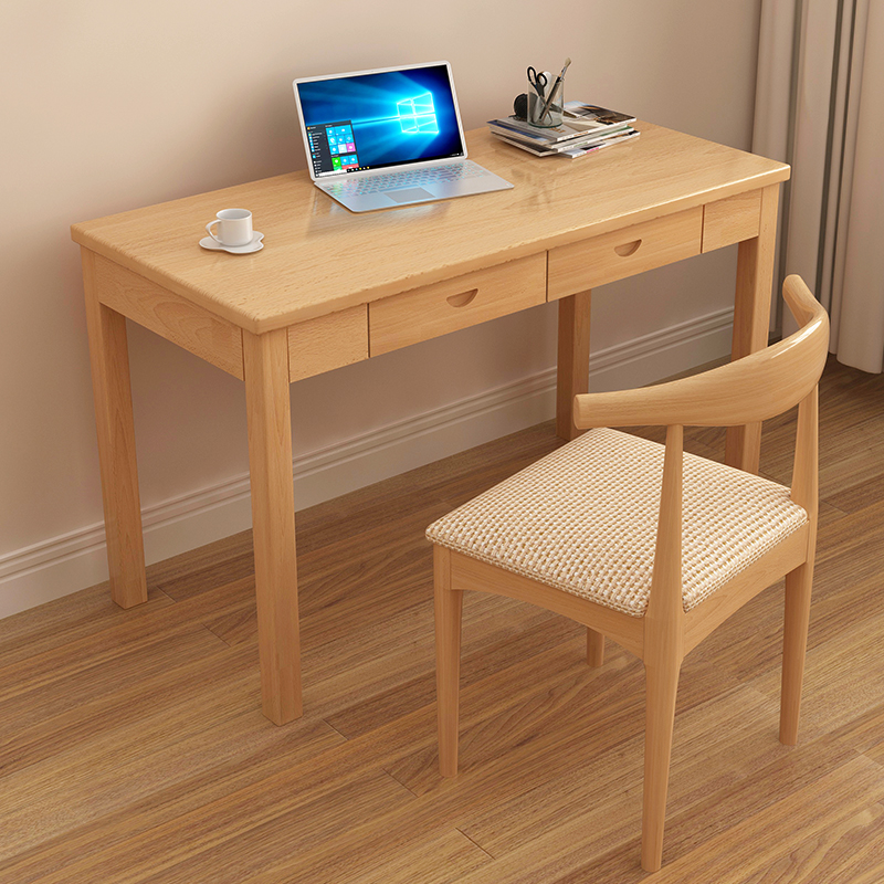 Solid wood Nordic desk bedroom simple children's student desk log color home office Japanese computer desk