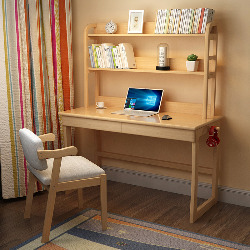 Nordic solid wood desk bookcase integrated home study bedroom student desktop computer desk desk desk desk