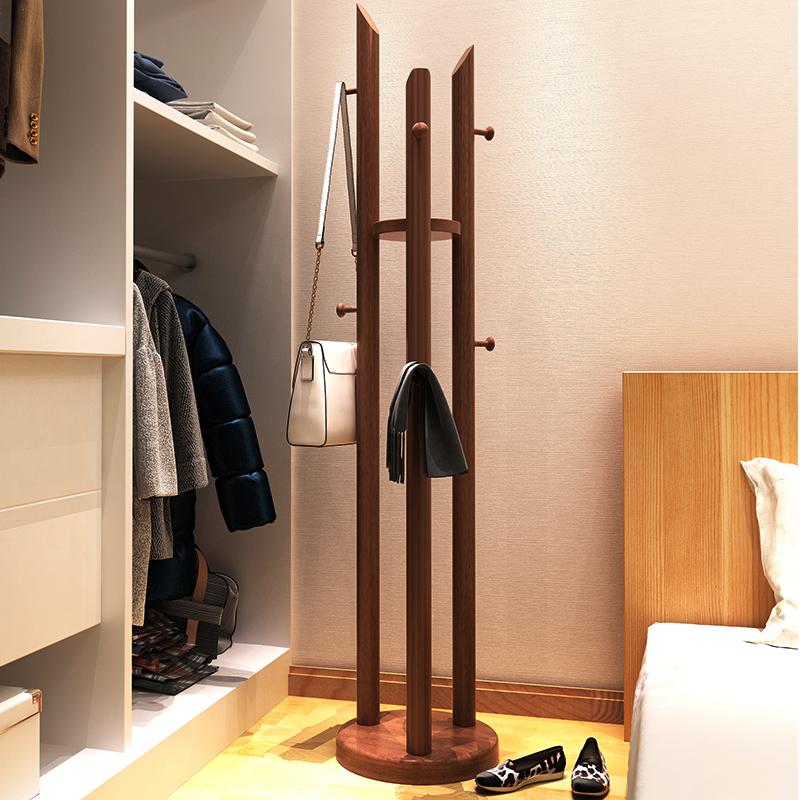 Clothes hanger floor bedroom Living room Creative multifunctional hanging clothes hanger Home Easy log Nordic clothes hat rack full solid wood