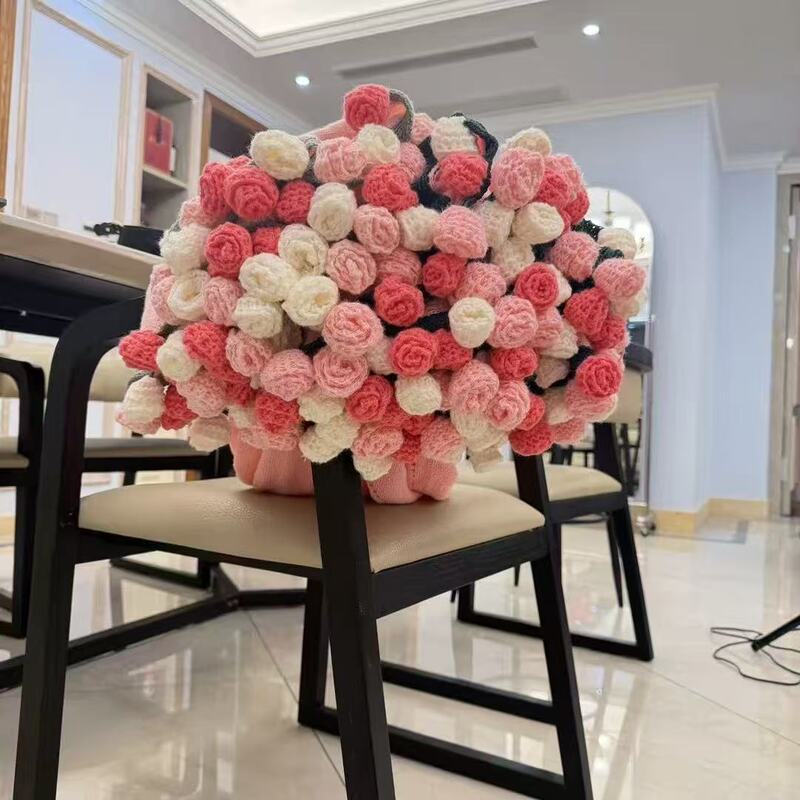 Pink Finished Rose Bouquet Blanket, Hand-Knitted Crochet Shawl, Birthday Gift for Girls, Practical for Giving to Best Friends Pink Finished Rose Bouquet Blanket, Hand-Knitted Crochet Shawl, Birthday Gift for Girls, Practical for Giving to Best Friends