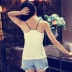 Mùa thu mới 2018 mặc ngoài bằng vải cotton yếm nữ bên trong áo sơ mi lệch vai đa năng Áo thun dáng lửng nữ thủy triều áo sơ mi nữ đẹp Áo ba lỗ