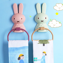 Childrens towel rack free toilet bathroom bathroom cartoon cute creative baby wash face hanging adhesive hook rack Rod