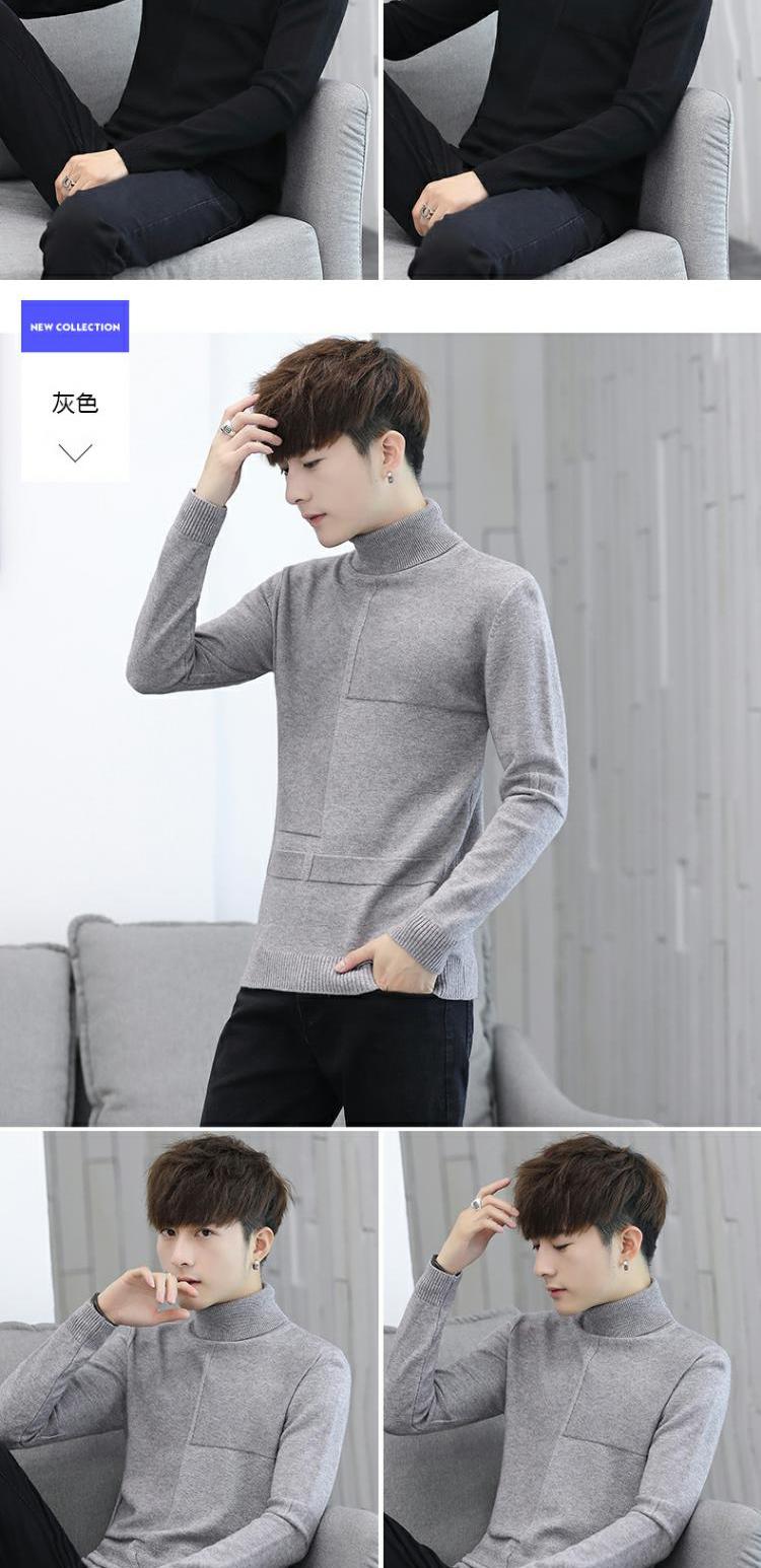 Áo len cổ lọ nam cao cấp 2018 mới thu đông phiên bản Hàn Quốc của chiếc áo len tự phối cộng với áo len dệt kim dài tay dày nhung áo nam đẹp