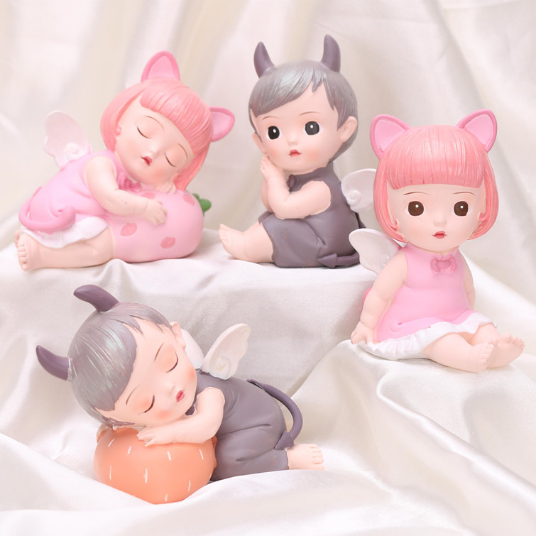 Birthday cake decorated sleeping angel devil baby Aisha Keller doll fitting baby banquet party dress