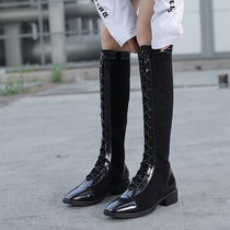 Elastic suede slim slim boot female mid-cylinder boot however knee-small sub-long cylinder Martin boot high cylinder square head rider boot