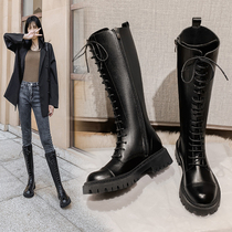 Thick bottom long boot female 2020 new Inn wind lace with big head rider boots though kneecap size high cylinder mid-cylinder boot