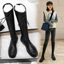 Knight boots female long cylinder boots slim tall slim but kneecap heightening long boots small subwinter plus suede lacing