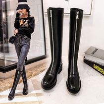 Boots female middle cylinder boots small sub-long boots Spring autumn single boot long cylinder boot winter leather boots though kneecap white knight boots