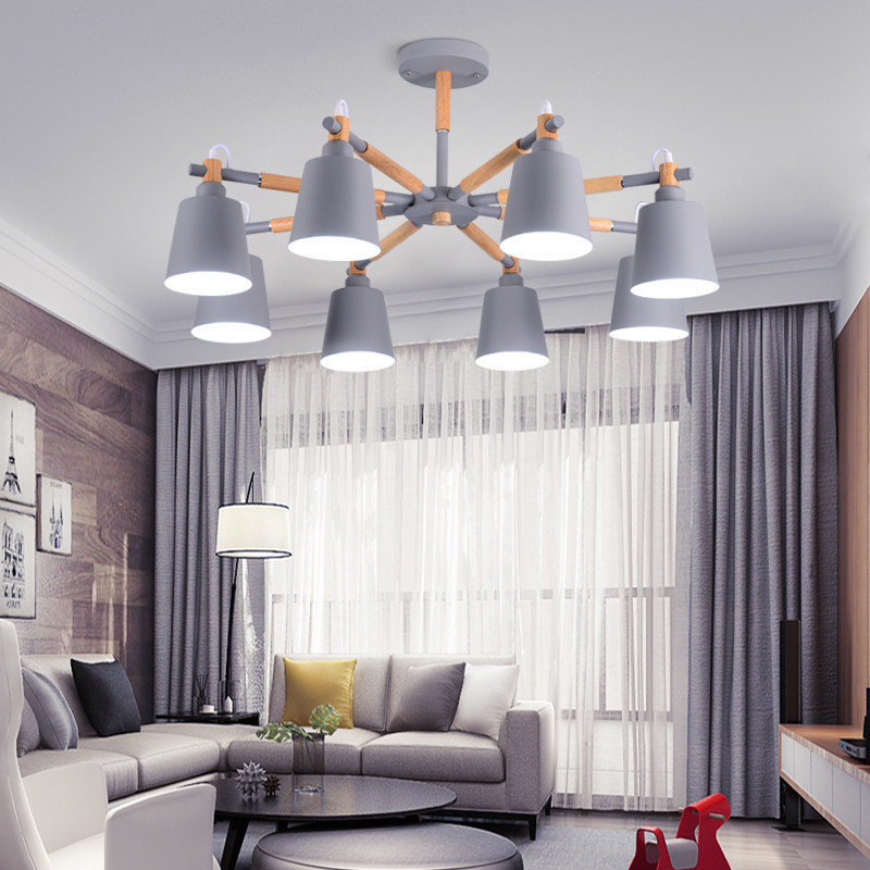 Nordic style chandelier Japanese simple modern log creative living room lamp Macaron solid wood dining room bedroom lamps