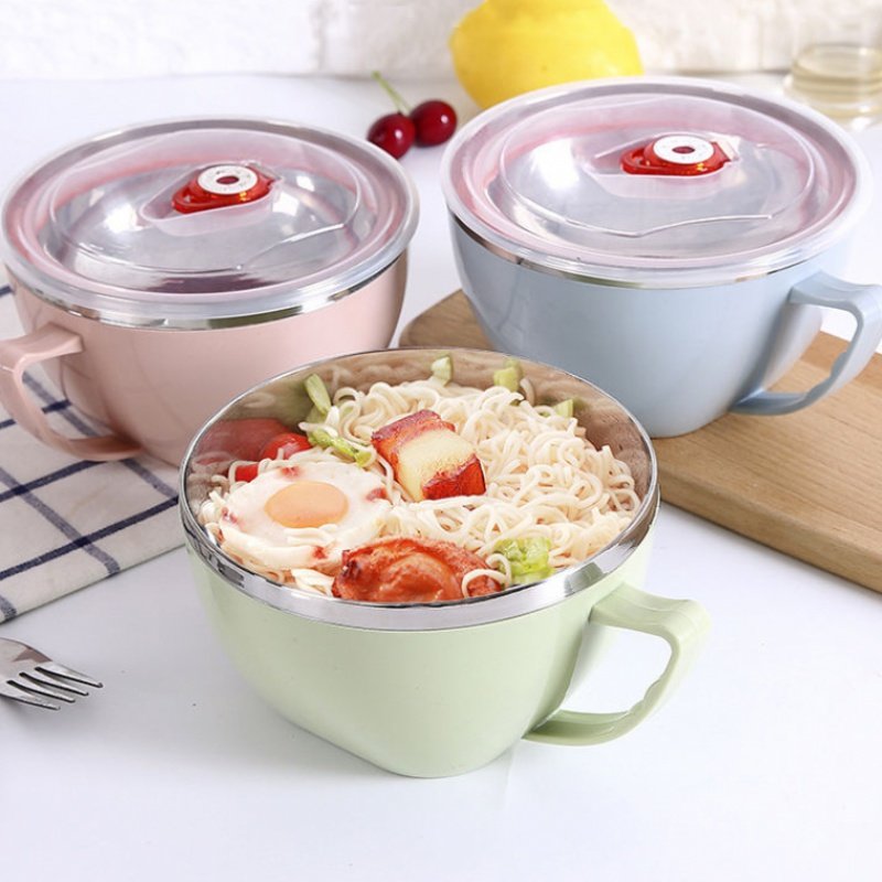 Stainless Steel Foam Noodles Bowl cup Creative Home with lid Bowl Lovely Soup Bowl Large Bowl of Blister Cup Cutlery Student Rice Bowl