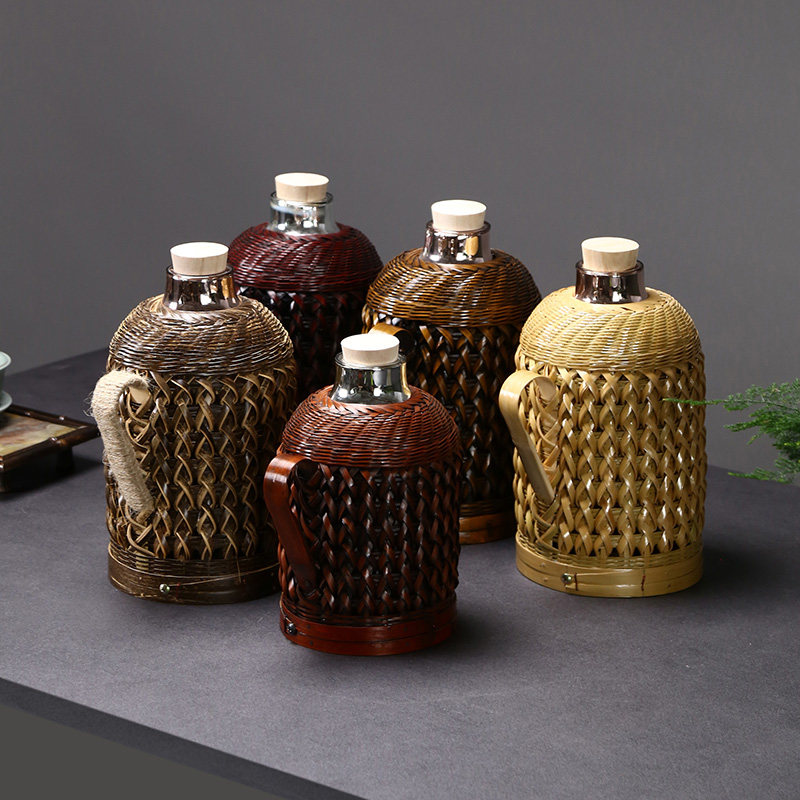 Bamboo woven household thermos old-fashioned traditional vacuum kettle retro boiling water bottle glass liner tea room thermos