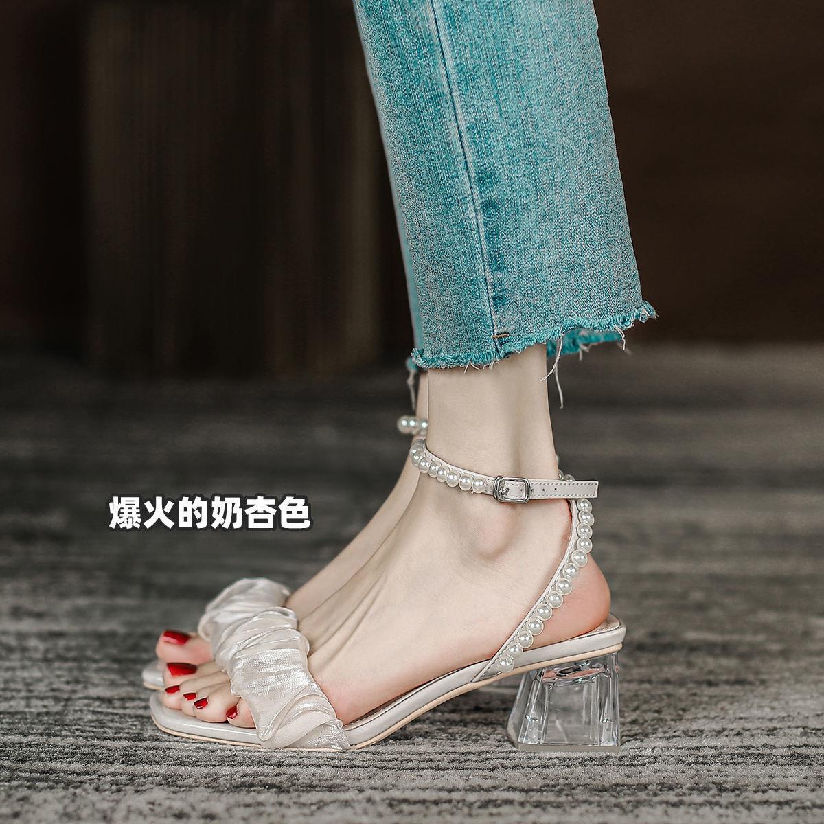 This year's new high-year sandals women's summer ladies 2022 fairy style thick heels with transparent heels all-match heels