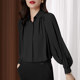 Black chiffon shirt women's lantern sleeves pleated 2022 new spring and autumn temperament high-end loose age-reducing all-match tops