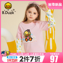 B Duck little yellow Duck childrens clothing girls T-shirt fake two autumn clothes long sleeve children Baby Baby small children Foreign Air top