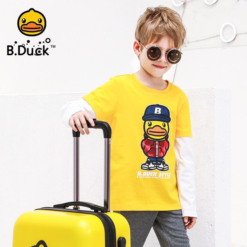 B Duck little yellow duck children's clothing boys t-shirt 2020 autumn new children's long-sleeved fake two-piece children's tops