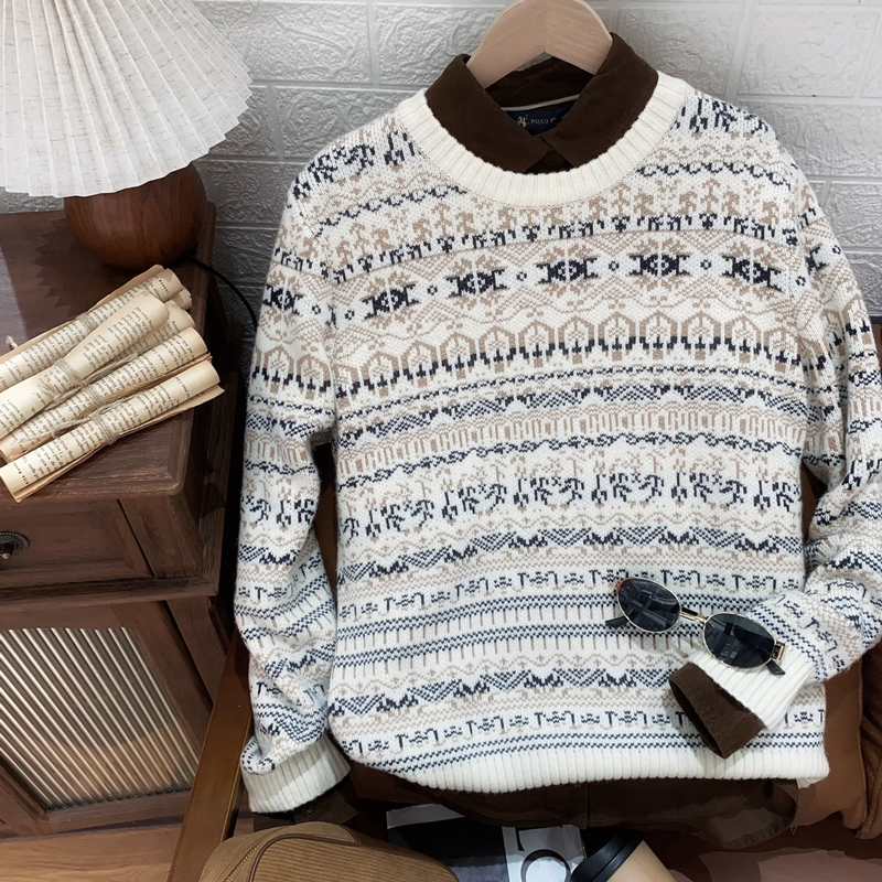 Women's Round-Neck Fair Isle Wool Sweater Paul Peter Genuine New Knit Sweater Ukedm00112